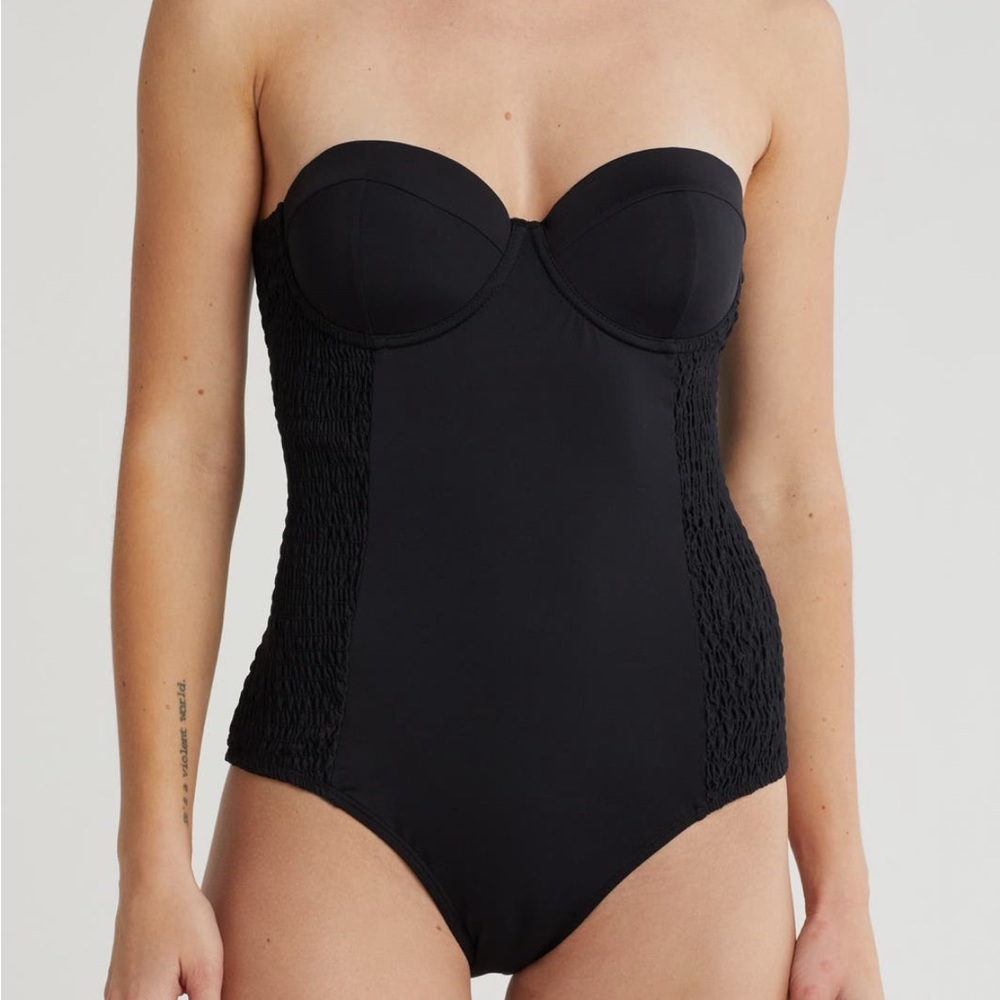 Black Strapless One-Piece Swimsuit